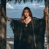 Black Boho Poncho • Plus Size Clothing • Unisex Hand - loomed Poncho - AYA SW IDR