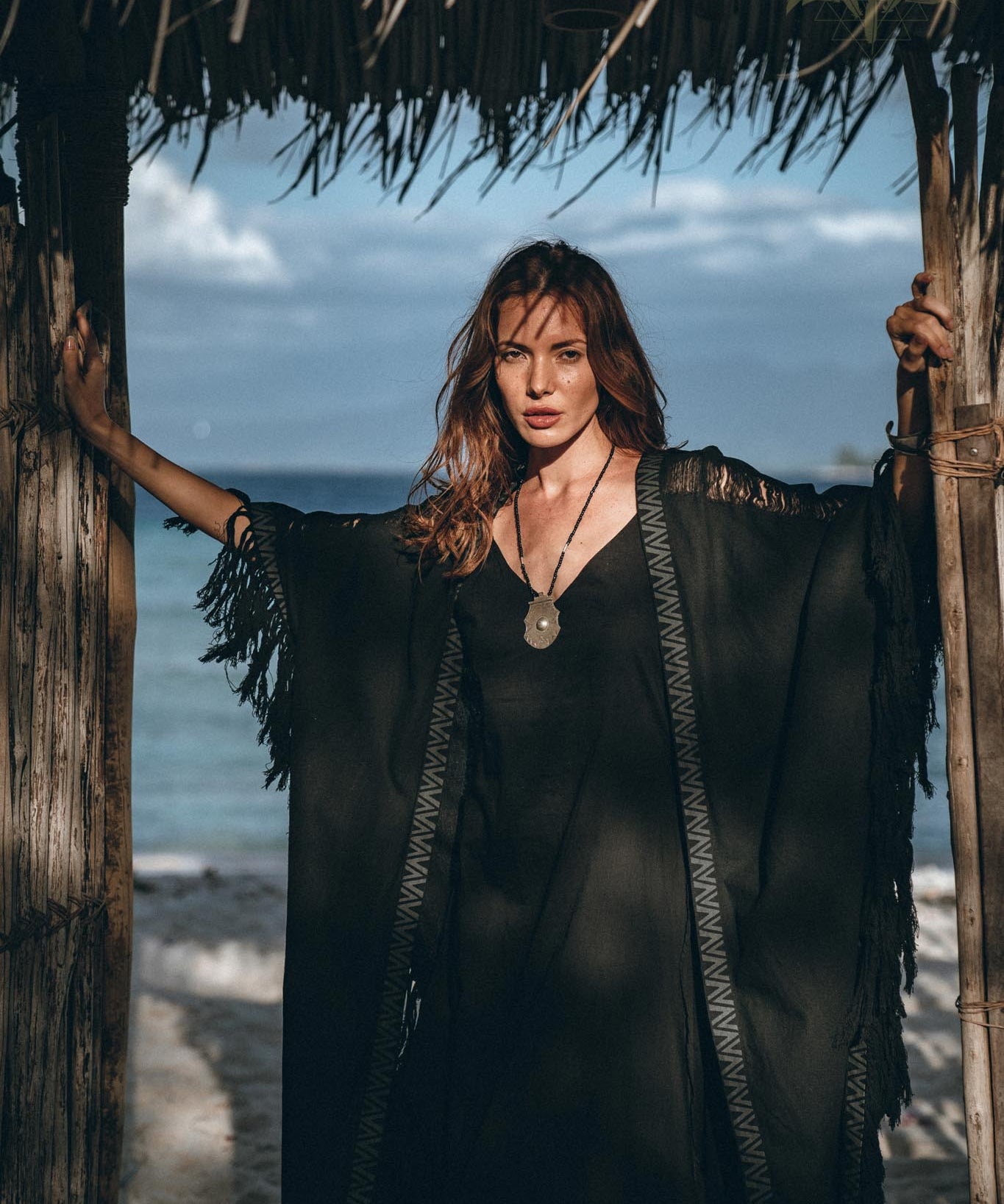 Black Boho Poncho • Plus Size Clothing • Unisex Hand - loomed Poncho - AYA SW IDR