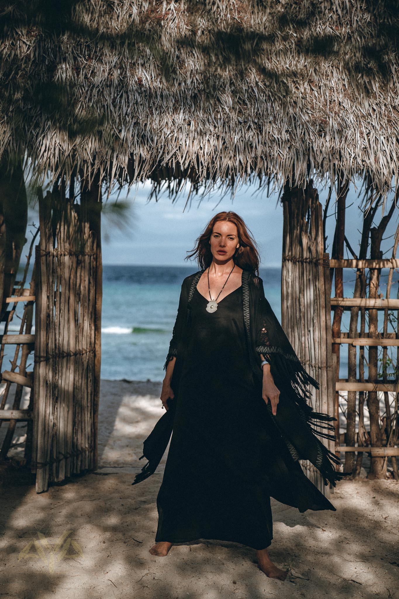 Black Boho Poncho • Plus Size Clothing • Unisex Hand - loomed Poncho - AYA SW IDR