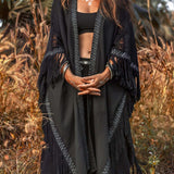 Black Boho Poncho • Plus Size Clothing • Unisex Hand - loomed Poncho - AYA SW IDR