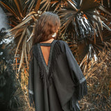 Black Boho Poncho • Plus Size Clothing • Unisex Hand - loomed Poncho - AYA SW IDR