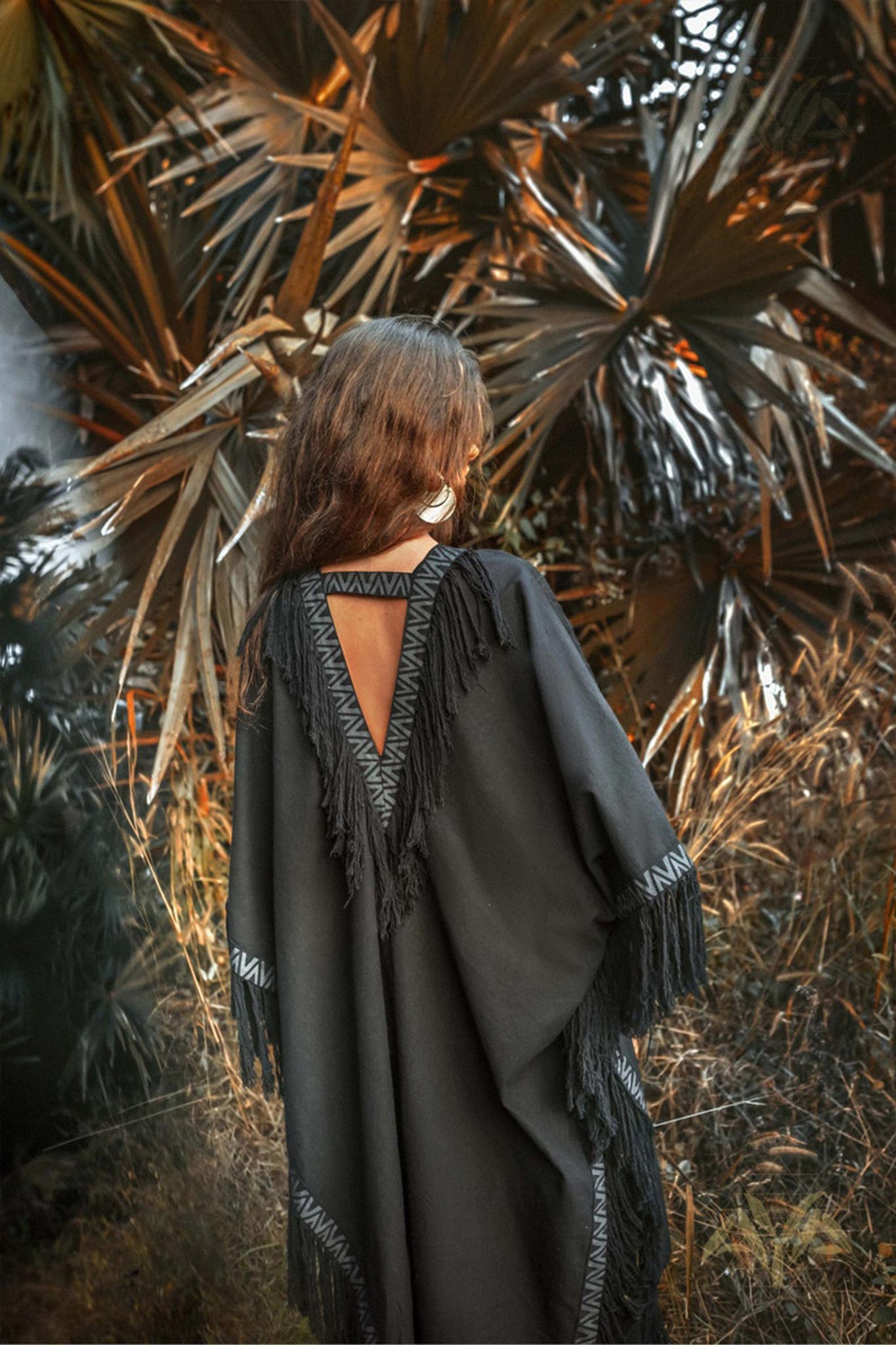 Black Boho Poncho • Plus Size Clothing • Unisex Hand - loomed Poncho - AYA SW IDR