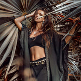 Black Boho Poncho • Plus Size Clothing • Unisex Hand - loomed Poncho - AYA SW IDR
