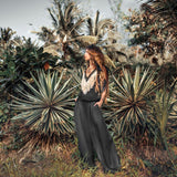 Black Boho Tunic Top with Tassels and Hand Embroidery - AYA SW IDR