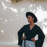 Black Boho Wrap Top • Organic Top Women • Wide Sleeve Wrap Top - AYA SW IDR