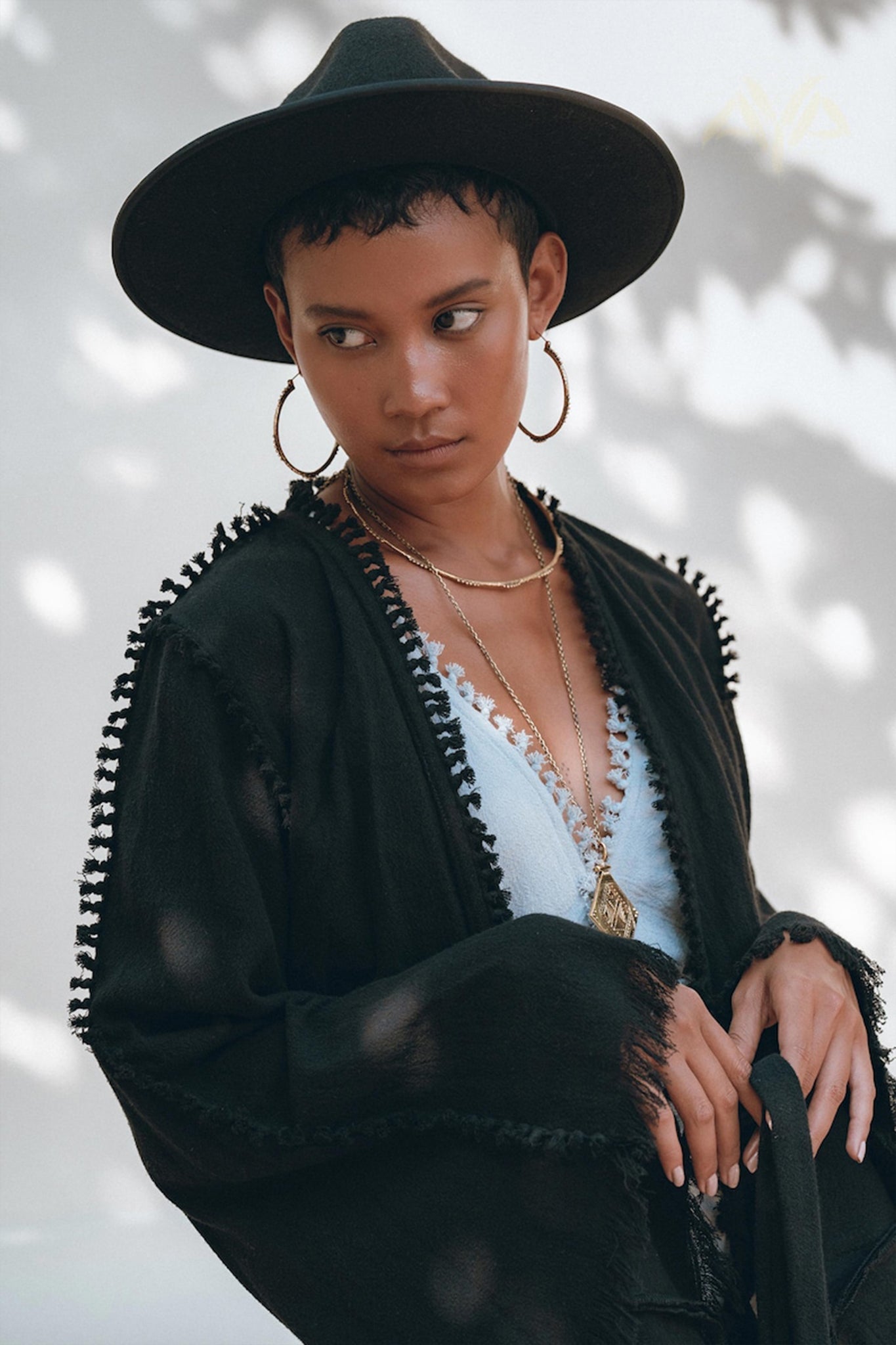 Black Boho Wrap Top • Organic Top Women • Wide Sleeve Wrap Top - AYA SW IDR