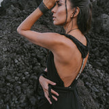 Black Casual Dream Wrap Dress Open Back High Slit Dress - AYA SW IDR