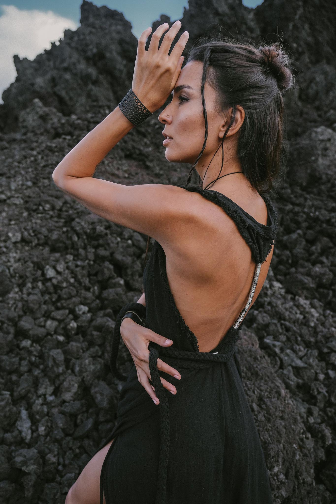 Black Casual Dream Wrap Dress Open Back High Slit Dress - AYA SW IDR