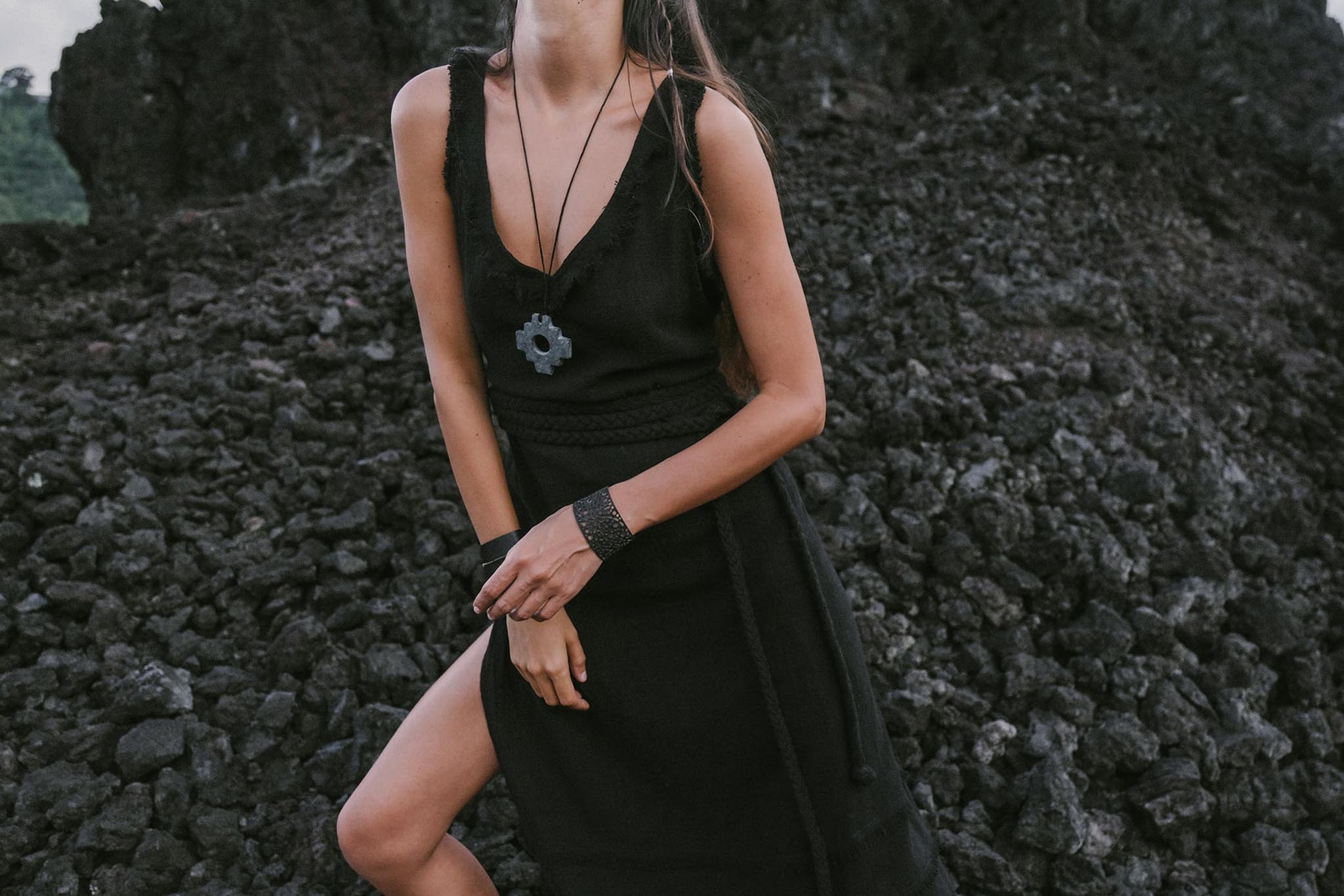Black Casual Dream Wrap Dress Open Back High Slit Dress - AYA SW IDR
