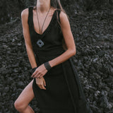 Black Casual Dream Wrap Dress Open Back High Slit Dress - AYA SW IDR