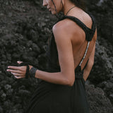 Black Casual Dream Wrap Dress Open Back High Slit Dress - AYA SW IDR