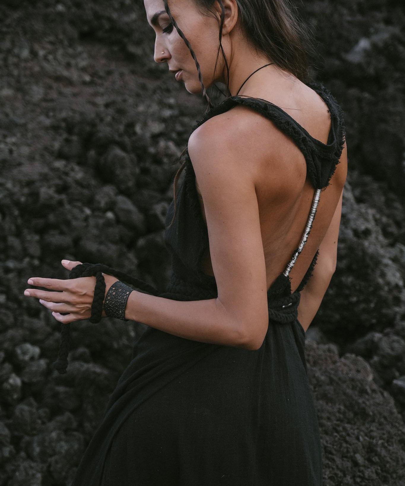 Black Casual Dream Wrap Dress Open Back High Slit Dress - AYA SW IDR