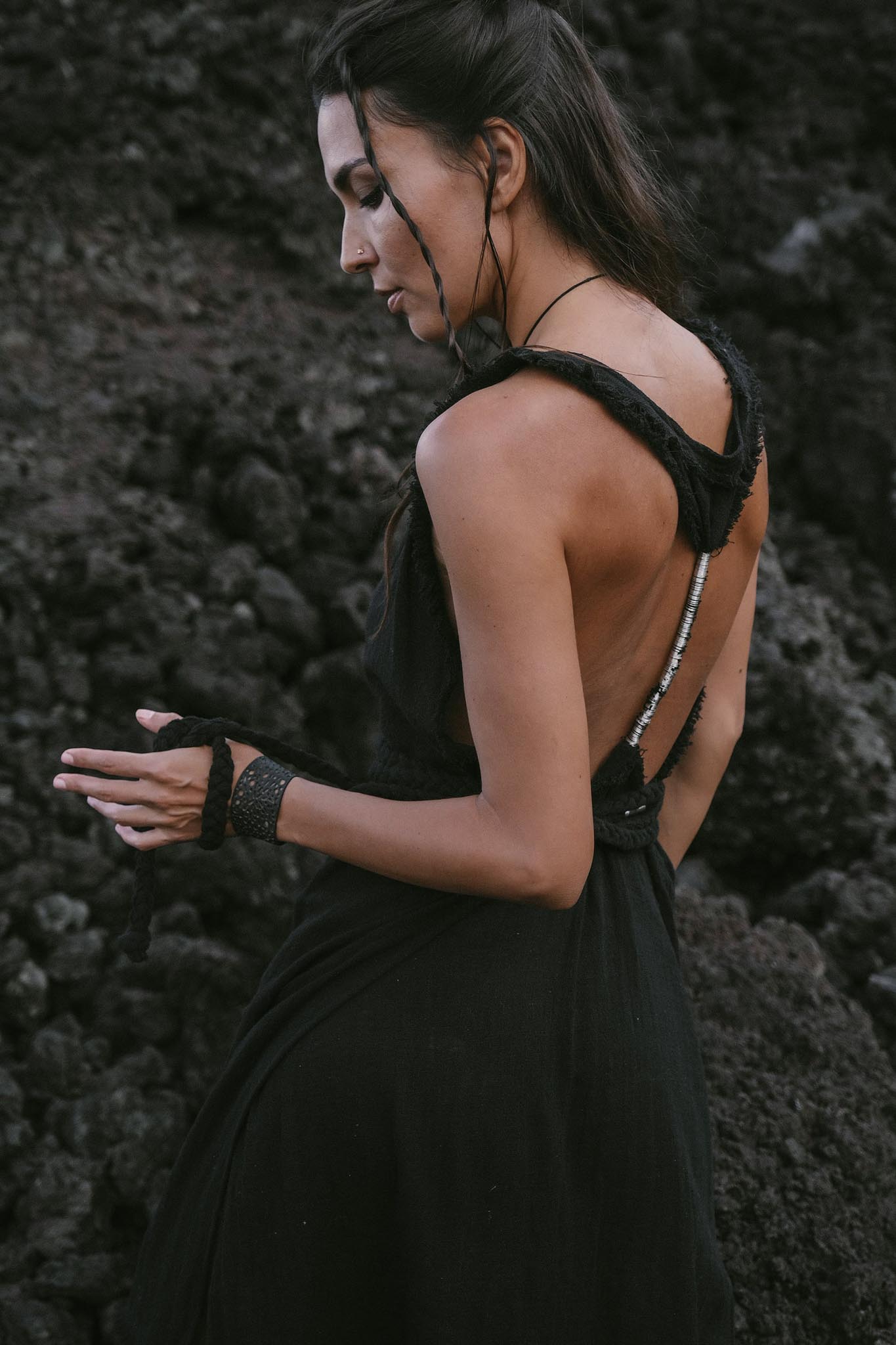 Black Casual Dream Wrap Dress Open Back High Slit Dress - AYA SW IDR
