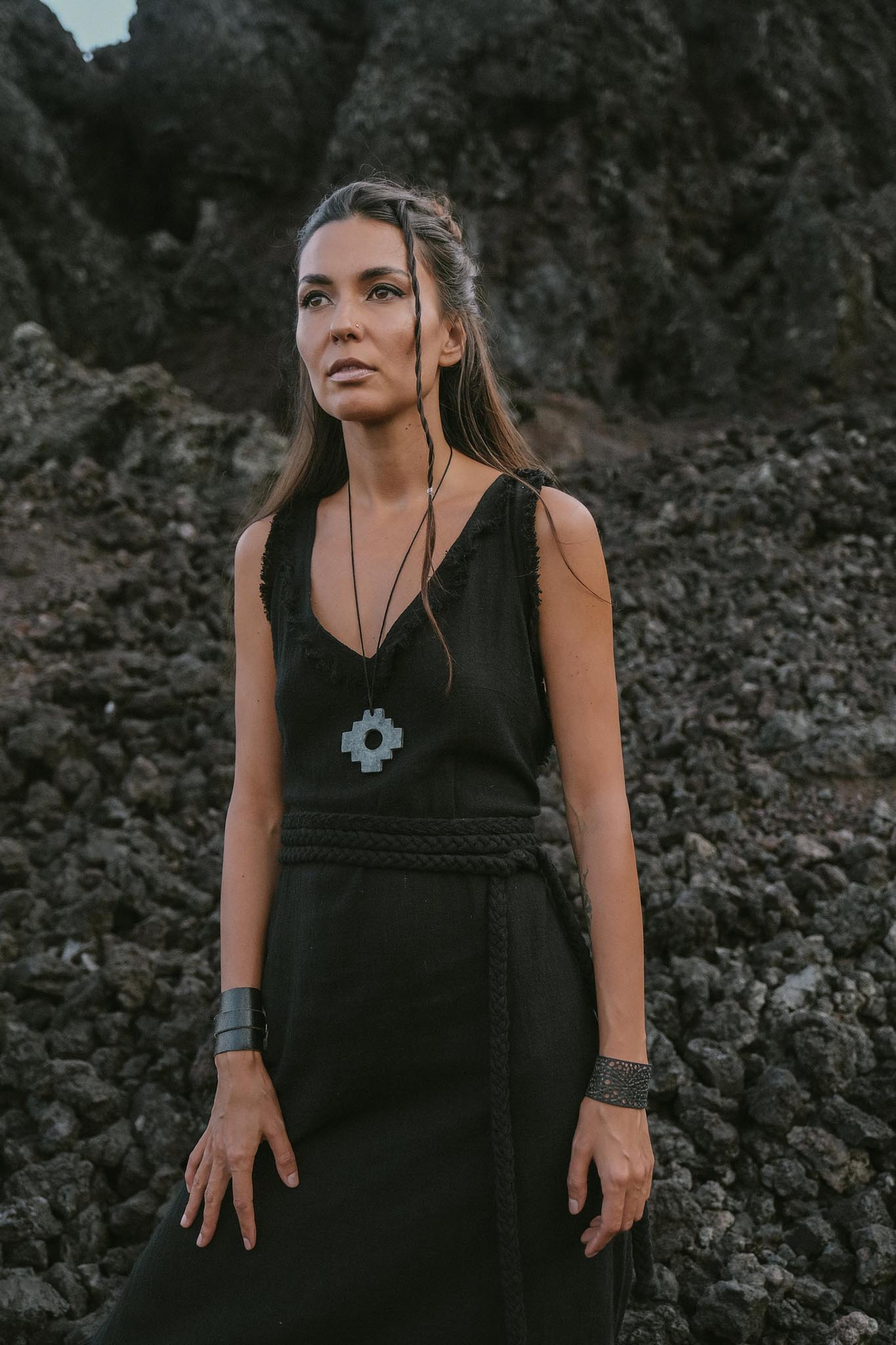 Black Casual Dream Wrap Dress Open Back High Slit Dress - AYA SW IDR