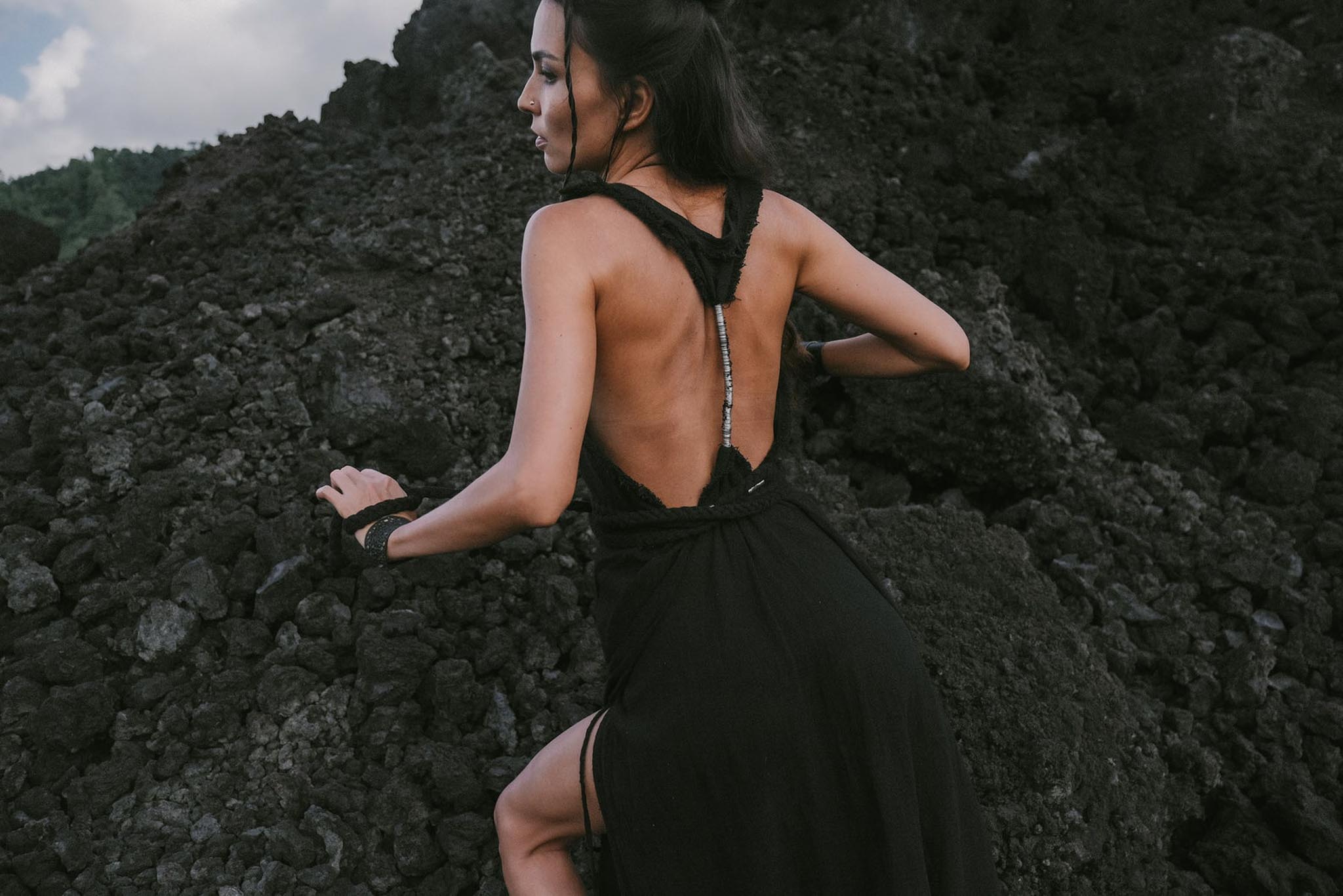 Black Casual Dream Wrap Dress Open Back High Slit Dress - AYA SW IDR
