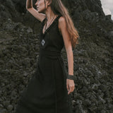 Black Casual Dream Wrap Dress Open Back High Slit Dress - AYA SW IDR