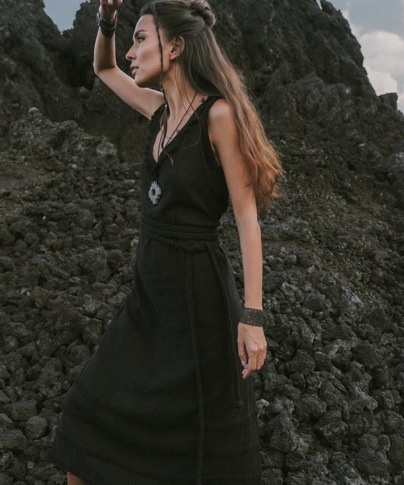 Black Casual Dream Wrap Dress Open Back High Slit Dress - AYA SW IDR