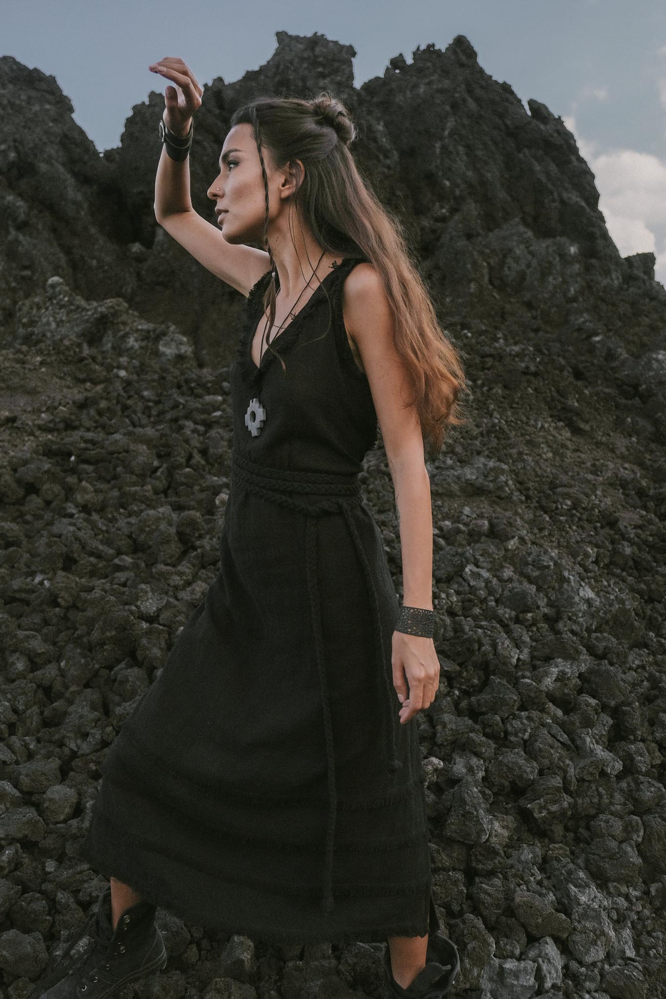 Black Casual Dream Wrap Dress Open Back High Slit Dress - AYA SW IDR
