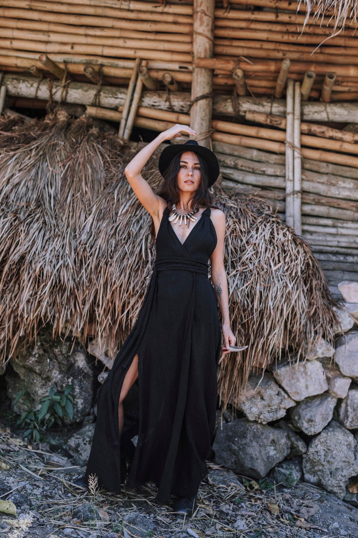 Black Cotton Bohemian Dress - AYA SW IDR