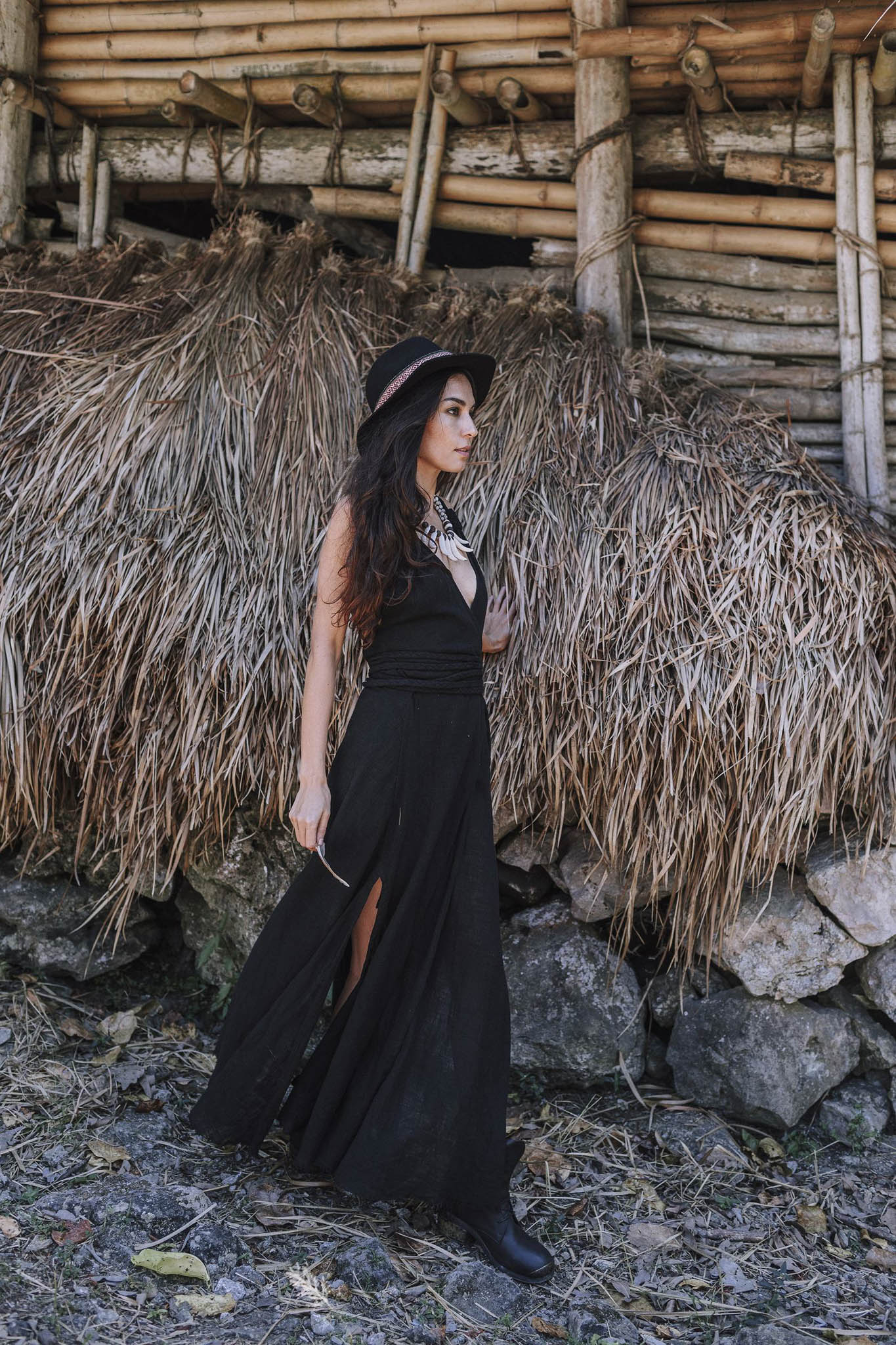 Black Cotton Bohemian Dress - AYA SW IDR