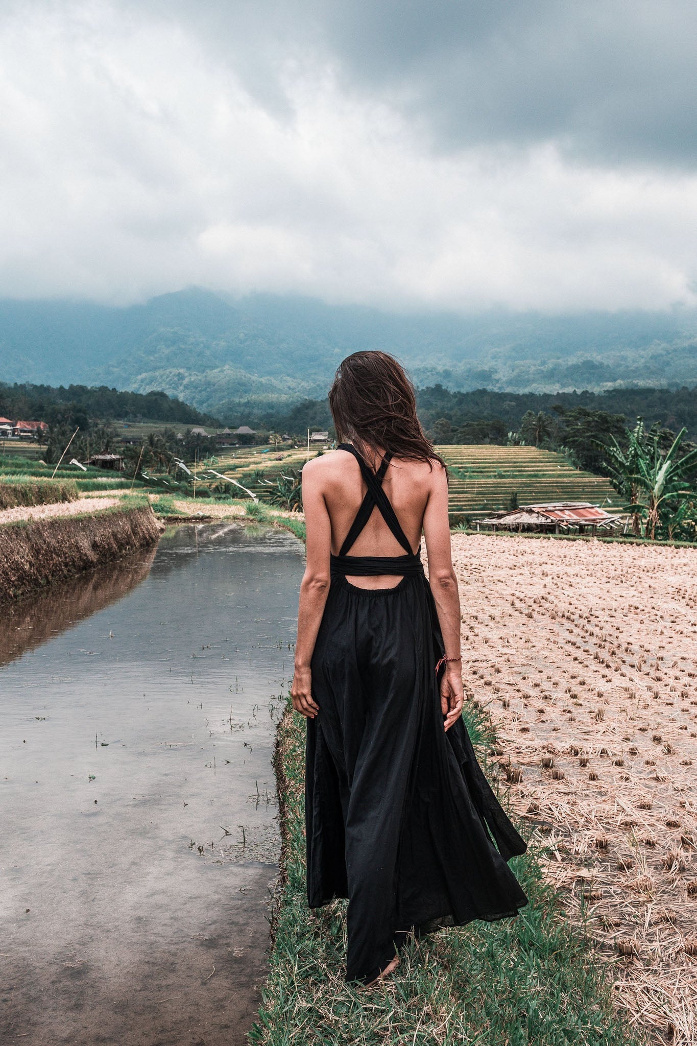Black Cotton Bohemian Maxi Dress Convertible Dress - AYA SW IDR
