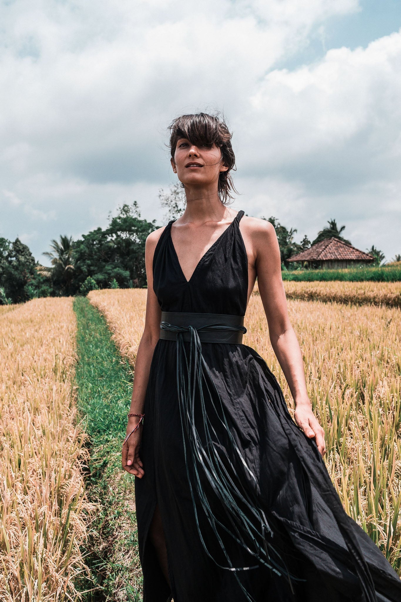 Black Cotton Bohemian Maxi Dress Convertible Dress - AYA SW IDR