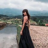 Black Cotton Bohemian Maxi Dress Convertible Dress - AYA SW IDR