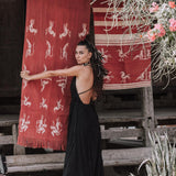 Black Cotton Boho Maxi Dress with Hand Loomed Tassels - AYA SW IDR