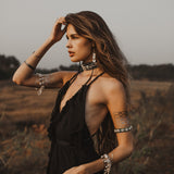 Black Cotton Boho Maxi Dress with Hand Loomed Tassels - AYA SW IDR