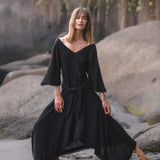 Black Cotton Dress for Women Tribal Dance Dress - AYA SW IDR