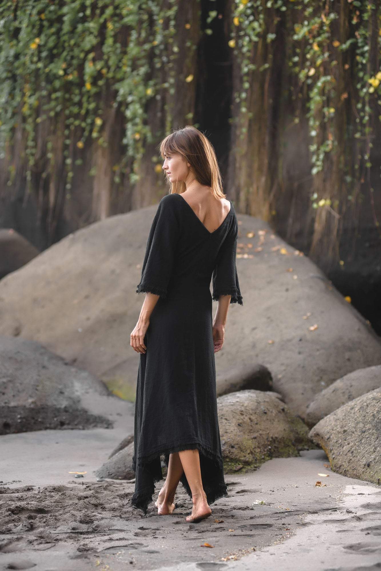 Black Cotton Dress for Women Tribal Dance Dress - AYA SW IDR