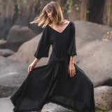 Black Cotton Dress for Women Tribal Dance Dress - AYA SW IDR