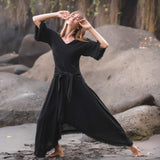 Black Cotton Dress for Women Tribal Dance Dress - AYA SW IDR