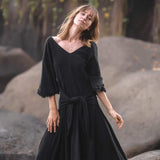 Black Cotton Dress for Women Tribal Dance Dress - AYA SW IDR
