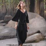 Black Cotton Dress for Women Tribal Dance Dress - AYA SW IDR