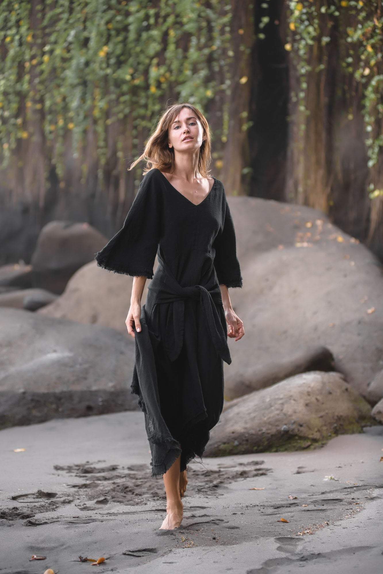Black Cotton Dress for Women Tribal Dance Dress - AYA SW IDR