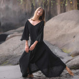 Black Cotton Dress for Women Tribal Dance Dress - AYA SW IDR