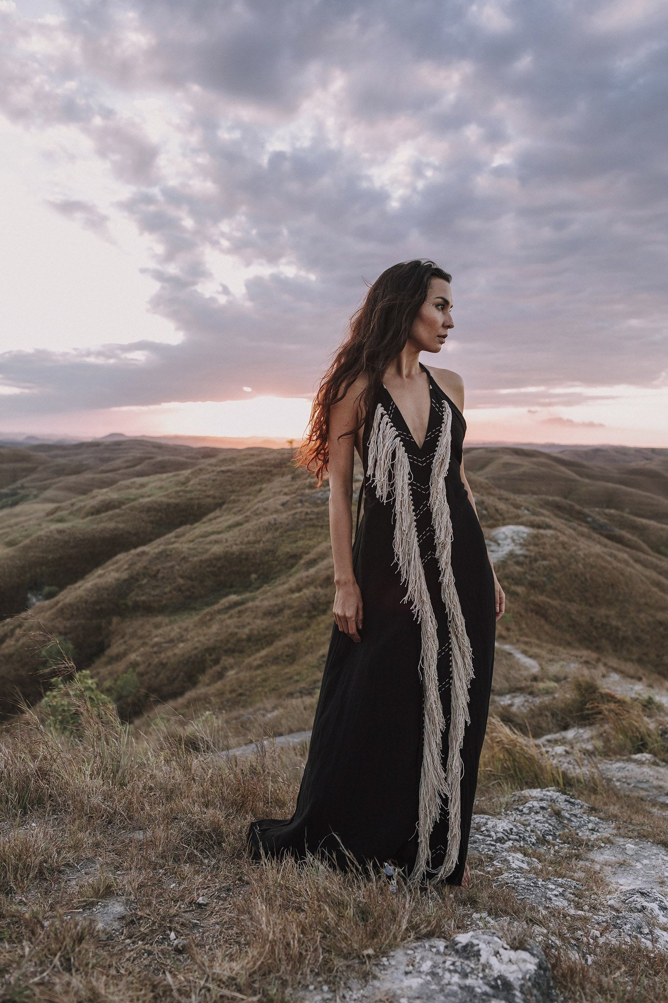 Black Cotton Long Maxi Dress • Open Back Goddess Dress - AYA SW IDR