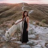 Black Cotton Long Maxi Dress • Open Back Goddess Dress - AYA SW IDR