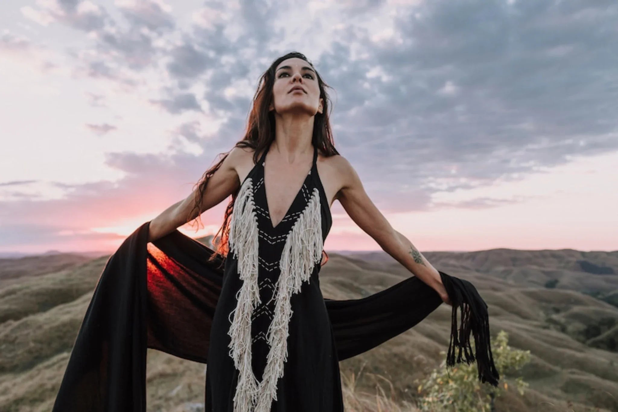 Black Cotton Long Maxi Dress • Open Back Goddess Dress - AYA SW IDR