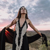 Black Cotton Long Maxi Dress • Open Back Goddess Dress - AYA SW IDR
