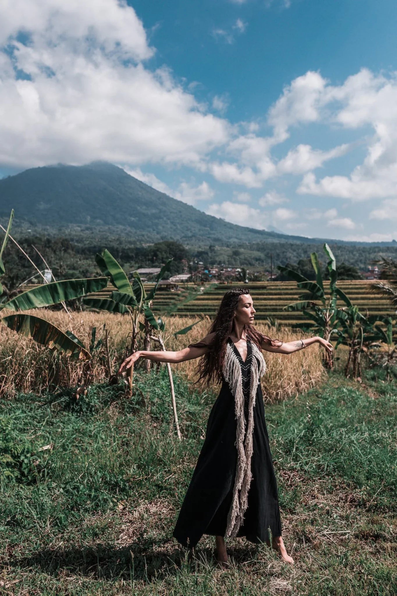 Black Cotton Long Maxi Dress • Open Back Goddess Dress - AYA SW IDR
