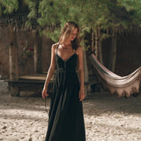 Black Cotton Slip Dress with Hand Embroidery - AYA SW IDR