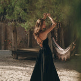 Black Cotton Slip Dress with Hand Embroidery - AYA SW IDR