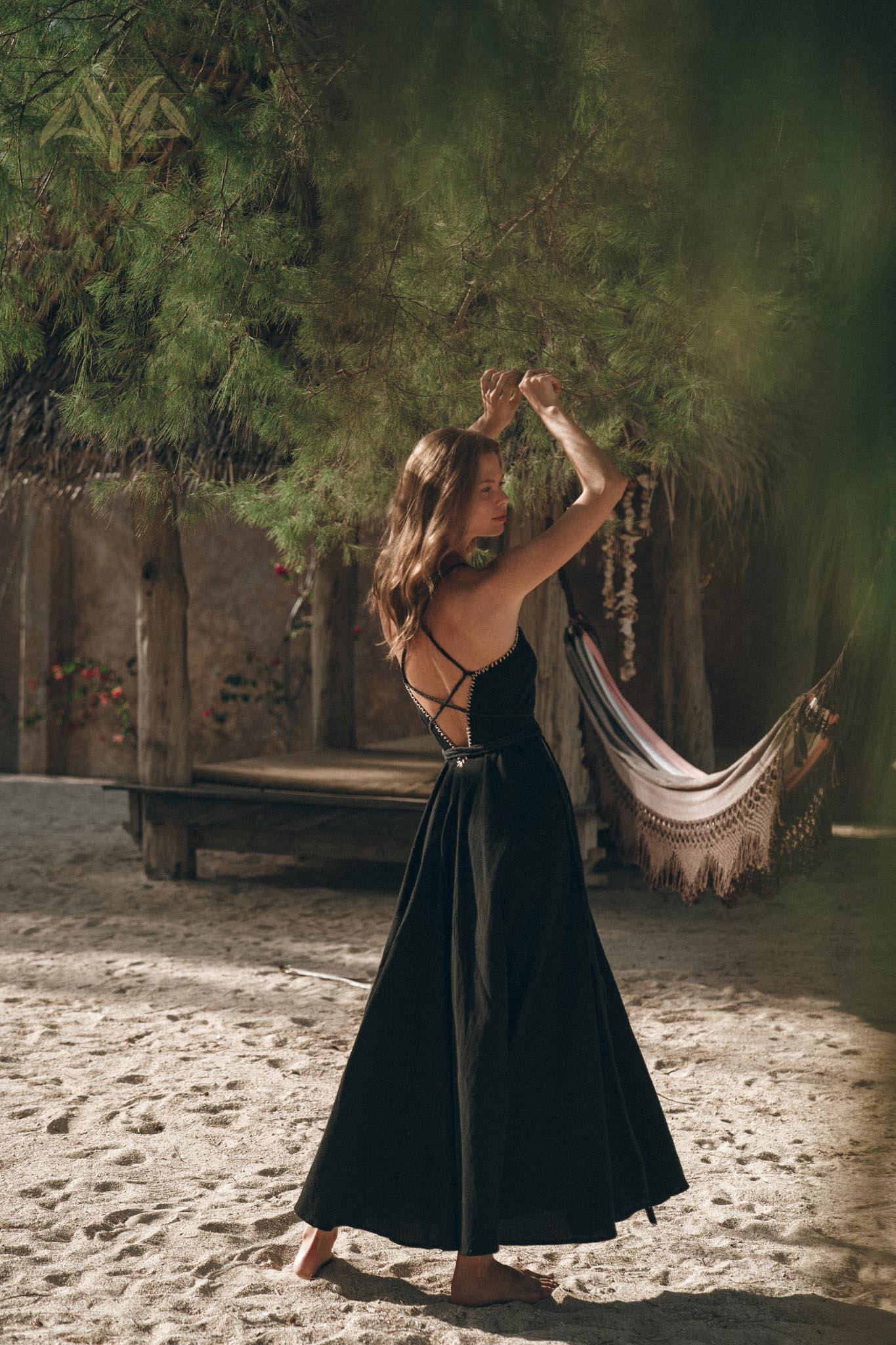 Black Cotton Slip Dress with Hand Embroidery - AYA SW IDR