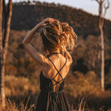 Black Cotton Slip Dress with Hand Embroidery - AYA SW IDR