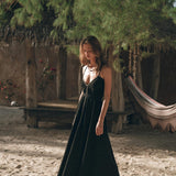 Black Cotton Slip Dress with Hand Embroidery - AYA SW IDR