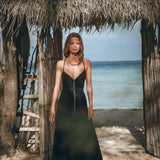 Black Cotton Slip Dress with Hand Embroidery - AYA SW IDR