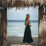 Black Cotton Slip Dress with Hand Embroidery - AYA SW IDR