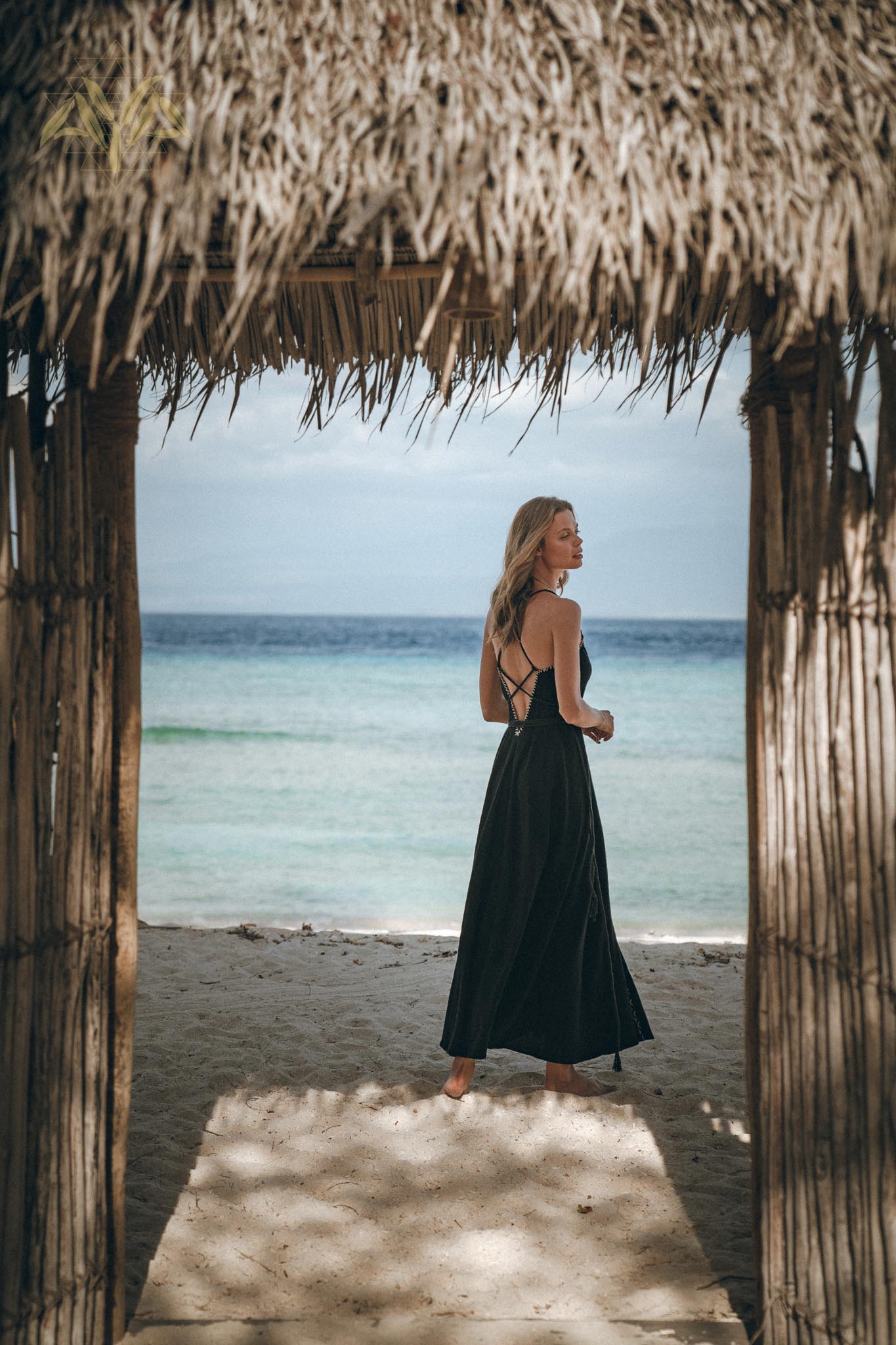 Black Cotton Slip Dress with Hand Embroidery - AYA SW IDR